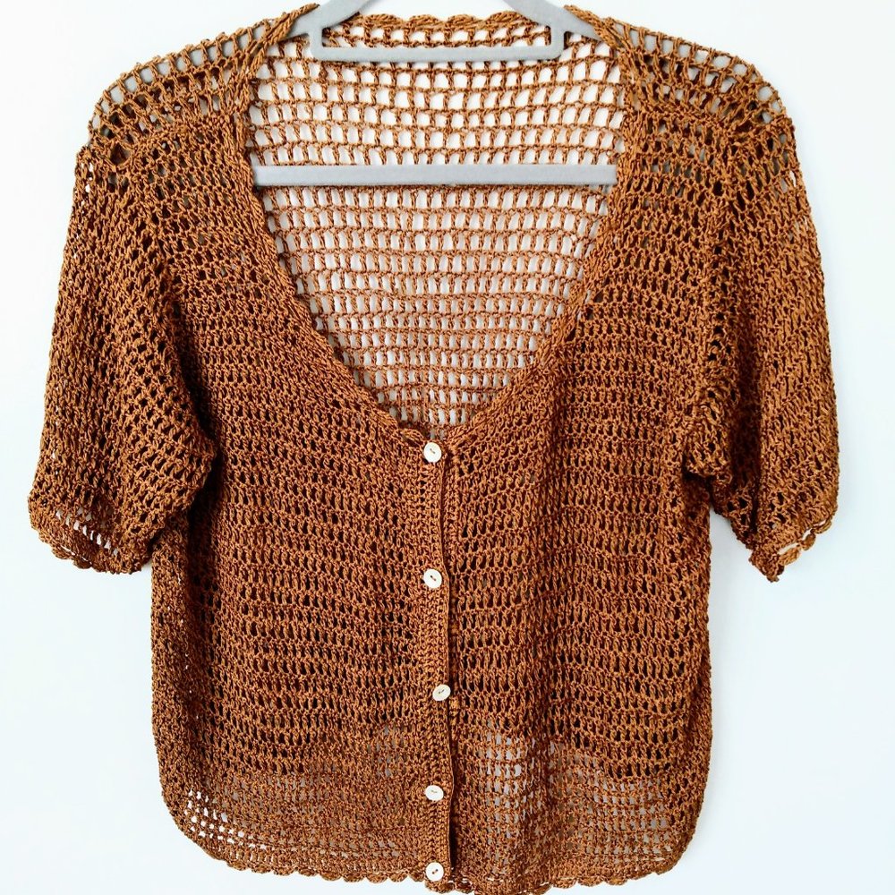 BURNT ORANGE CROCHET SWEATER MEDIUM